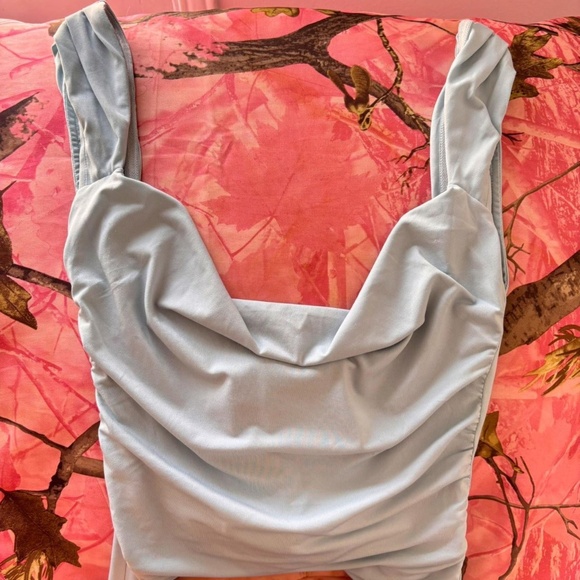 tiger mist light baby blue backless tie cinch waist mini dress - Picture 5 of 8